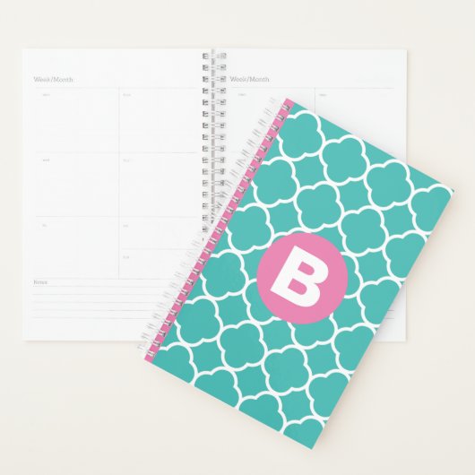 Motif de quatrefeuille sarcelle avec monogramme ro (Devant avec enveloppe)