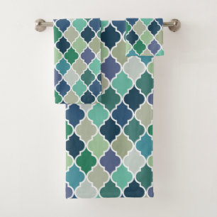 Motif de quatrefoil bleu, vert et turquoise