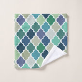 Motif de quatrefoil bleu, vert et turquoise (Gant de toilette)