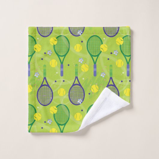 💚 💜 motif de raquette de tennis vert et violet (Gant de toilette)