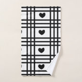 Motif de rayures de coeur noir et blanc (Serviette à main)