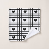 Motif de rayures de coeur noir et blanc (Gant de toilette)