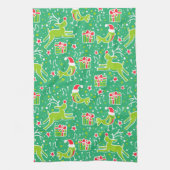 Motif de rennes de Noël serviette de cuisine verte (Vertical)