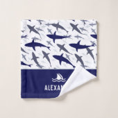 Motif de requin bleu et blanc avec nom Boy (Gant de toilette)