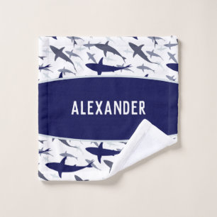 Motif de requin bleu et blanc avec nom Boy