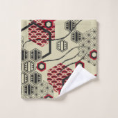 motif de style asiatique hexagone rouge et noir (Gant de toilette)
