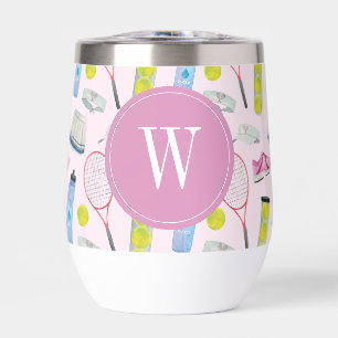Motif de tennis rose aquarelle Monogramme