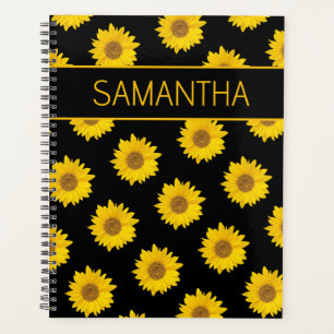Motif de tournesol jaune et noir Nom personnalisé