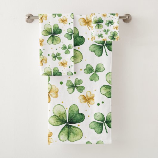 Motif de trèfle à l'aquarelle • Vert et or (En situation)