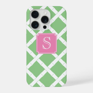 Motif de treillis en bambou chic vert pomme et ros