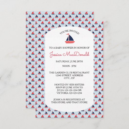 Motif de voilier - Invitation Baby shower 3x5 (Devant / Derrière)