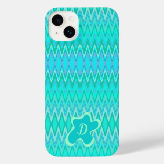 Motif de zigzag moderne - monogramme turquoise (Verso)