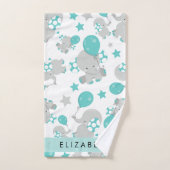 Motif D'Eléphants, Eléphants Mignons, Votre Nom (Serviette à main)