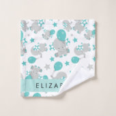 Motif D'Eléphants, Eléphants Mignons, Votre Nom (Gant de toilette)