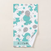 Motif Des Eléphants Bleus, Étoiles, Votre Nom (Serviette à main)