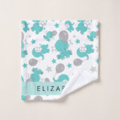 Motif Des Eléphants Bleus, Étoiles, Votre Nom (Gant de toilette)