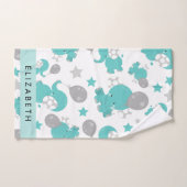 Motif Des Eléphants Bleus, Étoiles, Votre Nom (Serviette à main)