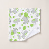 Motif Des Eléphants, Eléphants Mignons - Grey Vert (Gant de toilette)