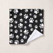 Motif des pattes, Empreintes de pattes, noir et bl (Gant de toilette)