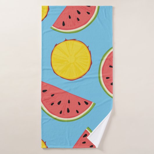 Motif d'été avec ananas et pastèque, ba (Serviette de bain)