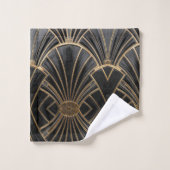 motif d'éventail Art déco noir et or (Gant de toilette)