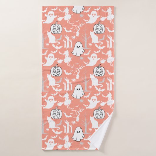 Motif d'Halloween. Éffrayant et mignon.b L Orange  (Serviette de bain)