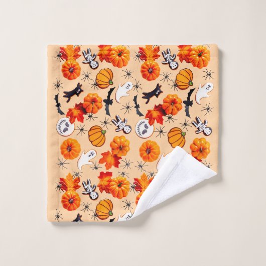 Motif d'Halloween mignon avec Citrouilles, Fantôme (Gant de toilette)