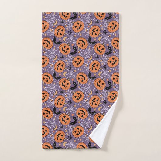 Motif d'Halloween violet Jack-O-lanterne (Serviette à main)