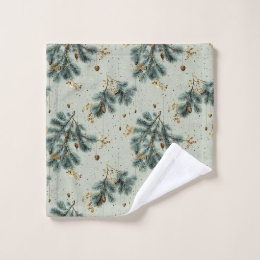 Motif d'hiver de Pinecone bleu et Brown (Gant de toilette)