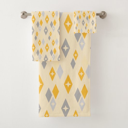 Motif Diamants Atomiques MCM Jaune, Gris (En situation)