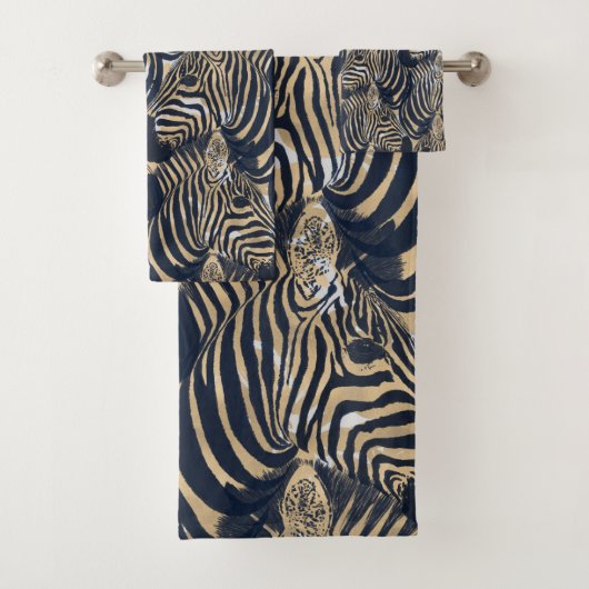 Motif d'impression moderne Gold Blue Zebras (En situation)