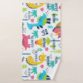Motif Dinosaur lumineux avec nom personnalisé (Serviette de bain)