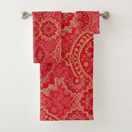 MOTIF doré rouge ORIENTAL - Ensemble de serviettes (En situation)