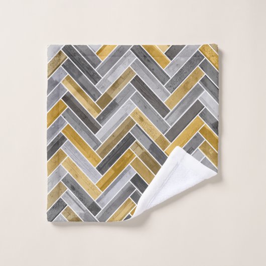 Motif d'os de hareng en gris et jaune (Gant de toilette)