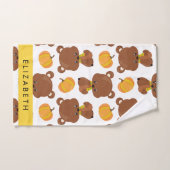 Motif D'Ours, Mignons Ours, Citrouille, Votre Nom (Serviette à main)
