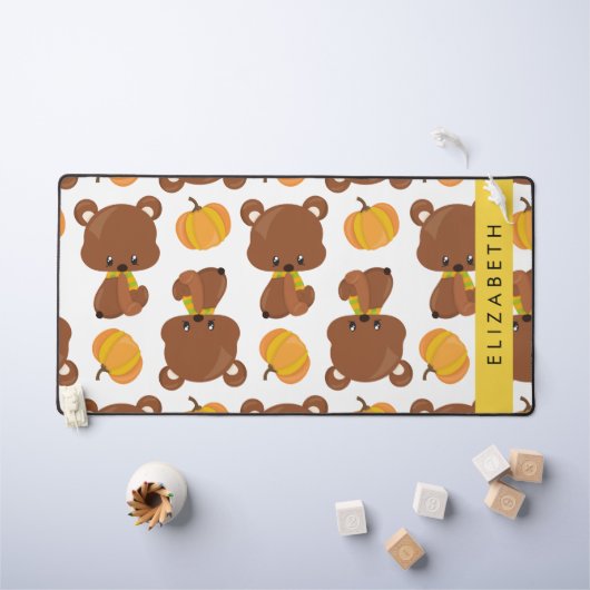 Motif D'Ours, Mignons Ours, Citrouille, Votre Nom (Tableau pour enfants)