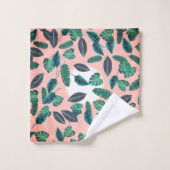 Motif du coucher de soleil des Feuilles verts rose (Gant de toilette)