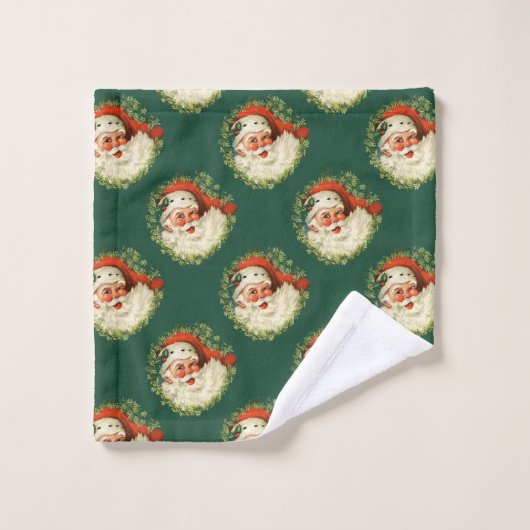 Motif du Père Noël rétro sur Vert (Gant de toilette)