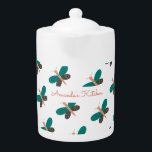 Motif Élégant Beurre Blanc Vert Beurre libellule<br><div class="desc">Teapot motif de papillon blanc vert Elegant Dragonfly. Utilisez cette option de modèle personnalisée pour modifier le texte. Utilisez l'outil Modifier pour modifier la couleur du texte.</div>