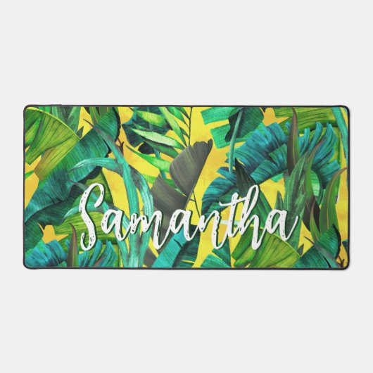 Motif élégant de feuilles tropicales vert jaune (Recto)