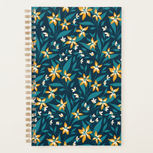Motif élégant de fleurs jaunes sur feuilles vert f