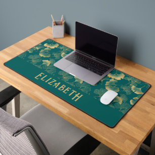 Motif élégant de Ginkgo Nom Bleu sarcelle Or