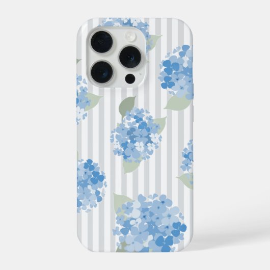 Motif Élégant d'Hydrangea Bleue Rayure Grise (Verso)