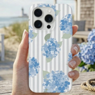Motif Élégant d'Hydrangea Bleue Rayure Grise