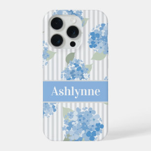 Motif Élégant d'Hydrangea Bleue Rayure Grise Nom