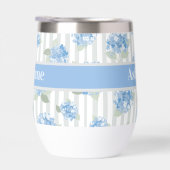 Motif Élégant d'Hydrangea Bleue Rayure Grise Nom (Droite)
