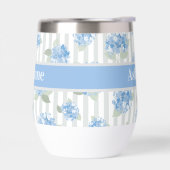 Motif Élégant d'Hydrangea Bleue Rayure Grise Nom (Gauche)