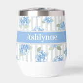 Motif Élégant d'Hydrangea Bleue Rayure Grise Nom (Avant)