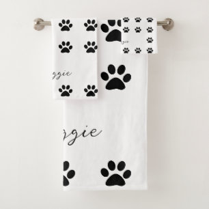 Motif Empreinte de patte noir blanc Monogramme Nom