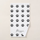 Motif Empreinte de patte noir blanc Monogramme Nom (Serviette à main)